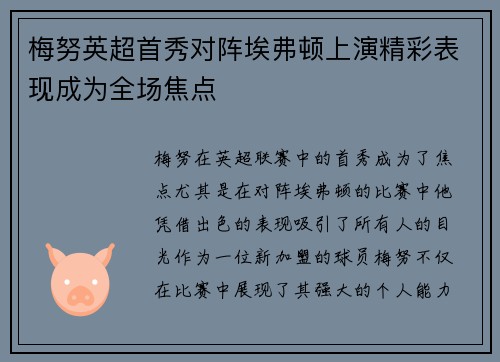 梅努英超首秀对阵埃弗顿上演精彩表现成为全场焦点